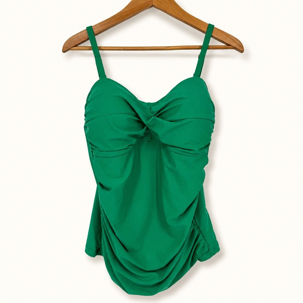 NEW RELLECIGA Womens XL Tankini Green Ruched Twist Front Swimsuit Top Resort